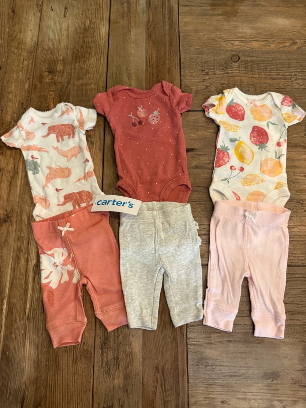 Carter's Preemie bodysuit and pants sets Coral, Pink, Gray & White 6-Piece